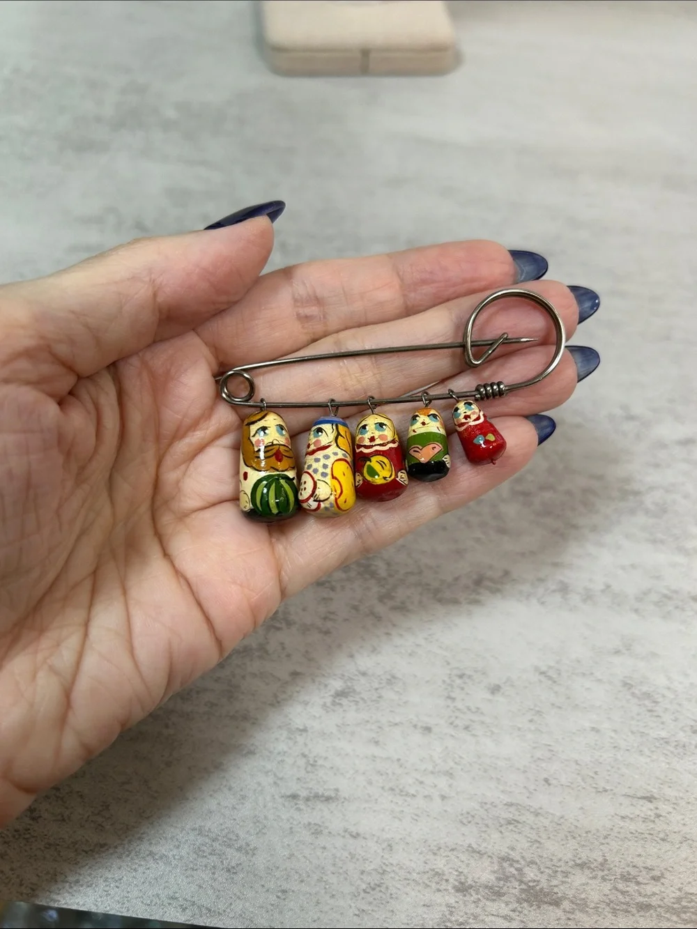 Matryoshka Doll Charm Safety Pin Brooch - Hand-Painted Mini Nesting Dolls